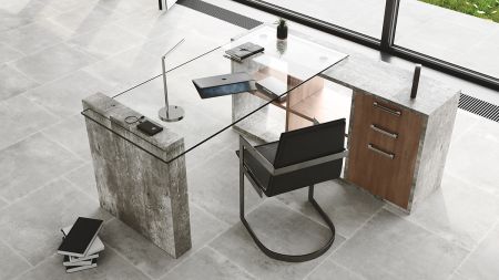 Nova Domus Boston Modern Glass & Faux Concrete Desk