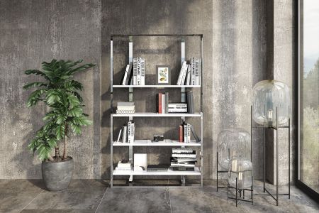 Modrest Fauna - Modern White High Gloss & Stainless Steel Bookshelf