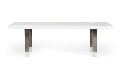 Modrest Lenny- Modern White High Gloss & Stainless Steel Gun Metal Dining Table