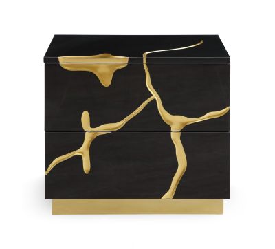 Modrest Aspen - Modern Wide Black and Gold Nightstand