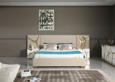 Modrest Aspen - Glam Beige Bonded Leather & Gold EK Bed