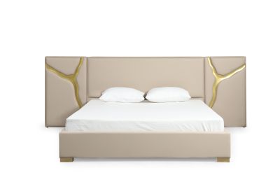 Modrest Aspen - Glam Beige Bonded Leather & Gold Q Bed