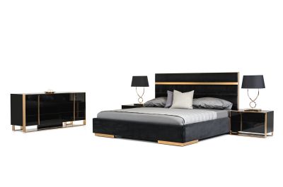 Queen Nova Domus Cartier Modern Black & Brushed Bronze Bedroom Set